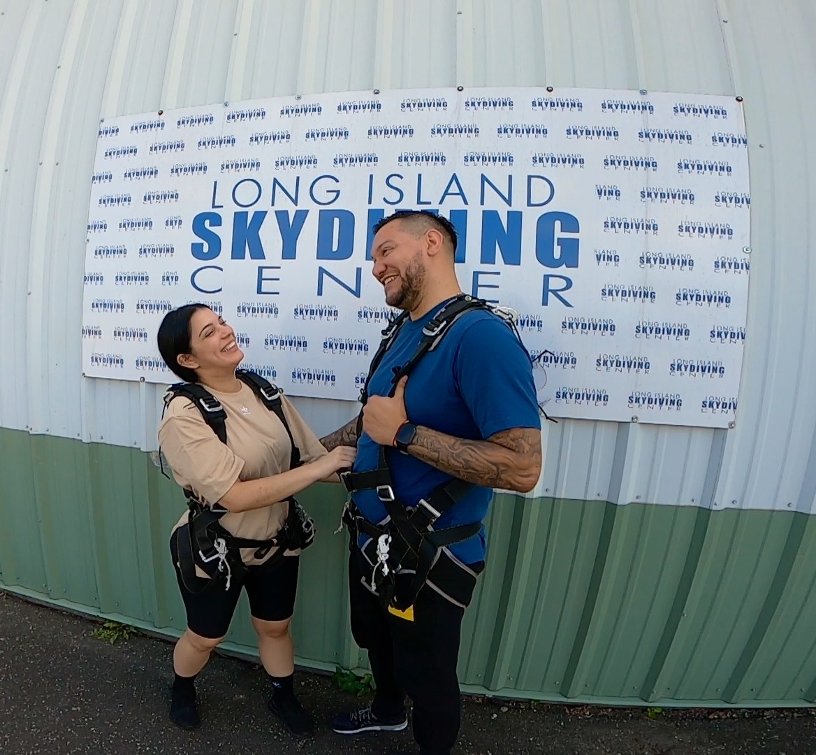 Couple getting ready to skydive in New York